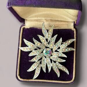 Vintage Sarah Coventry Snowflake AB Brooch Silver Tone “Aurora Blaze” Flower Pin